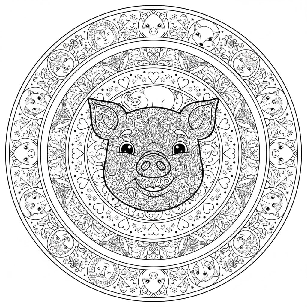 Egyszerű malac mandala ingyenes