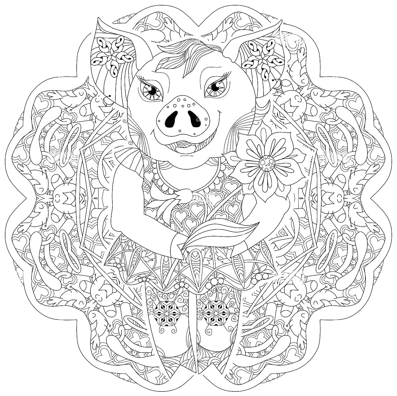 Nyomtatható malac mandala
