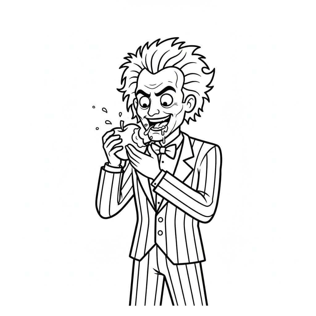 Beetlejuice almát eszik színező Beetlejuice almát eszik
