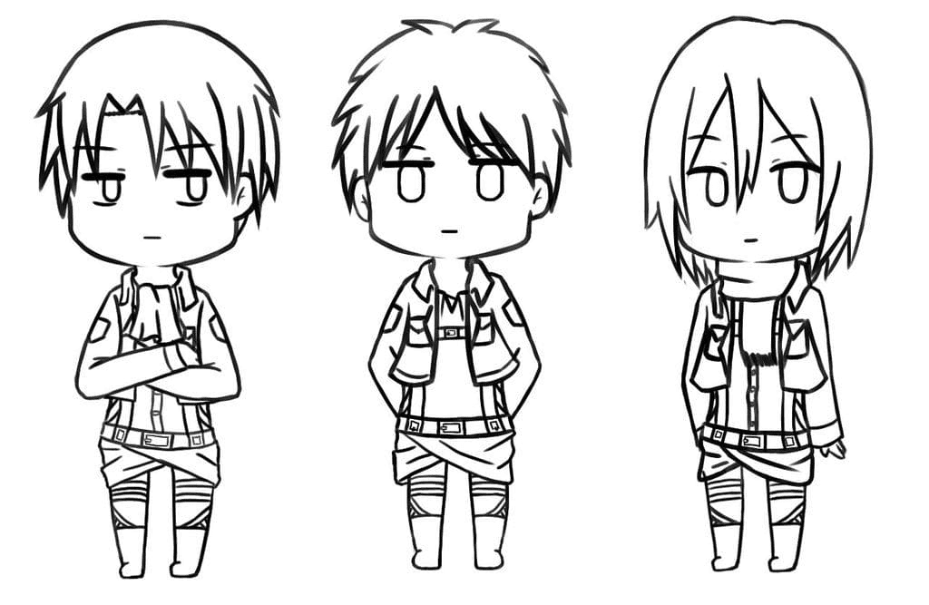 Chibi karakterek az Attack on Titanból színező Chibi karakterek az Attack on Titanból