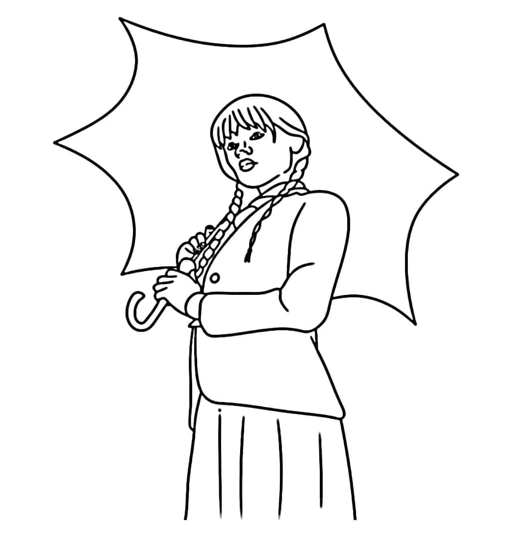 Wednesday Addams esernyővel