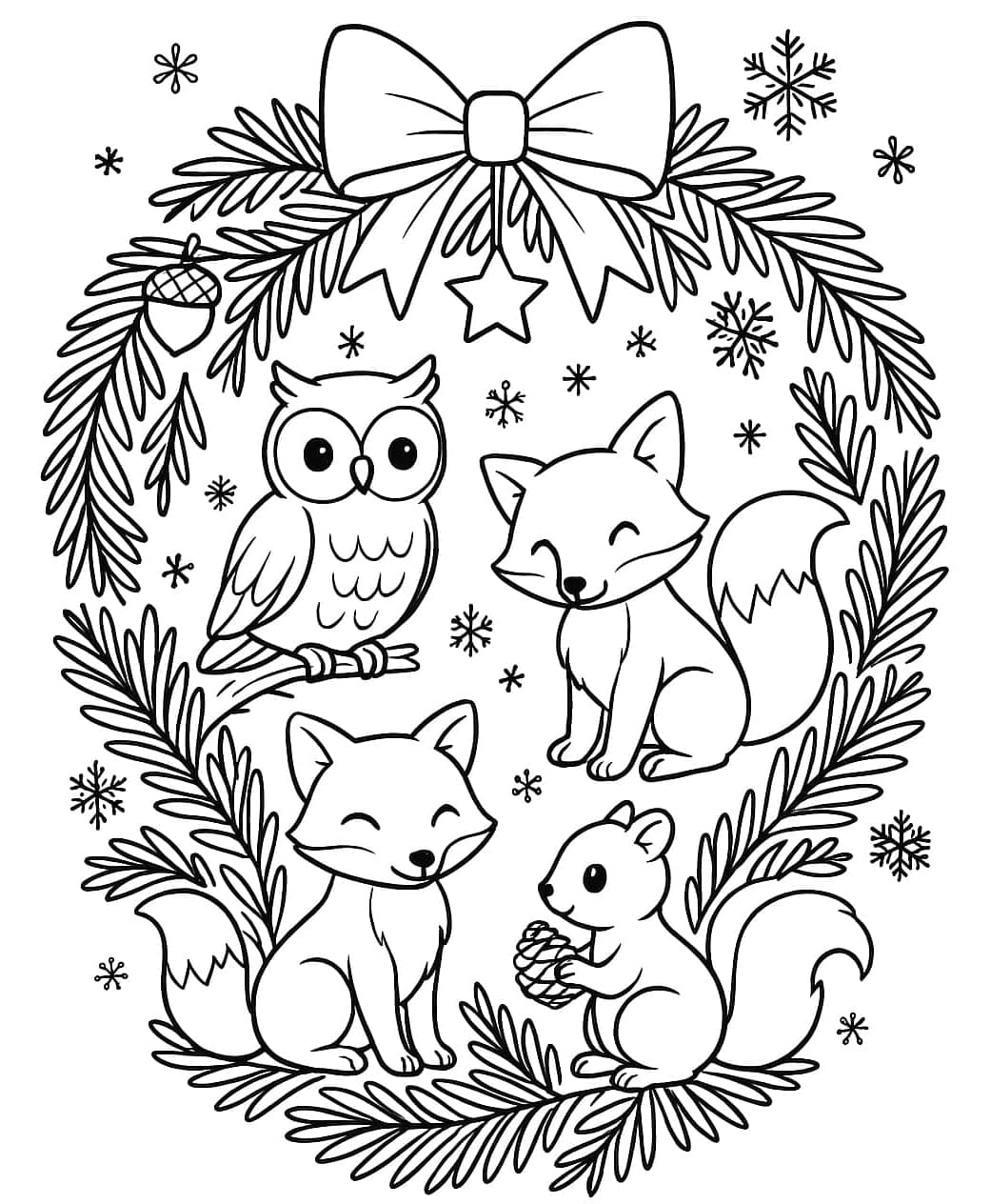 Bagoly két róka karácsonyi koszorú