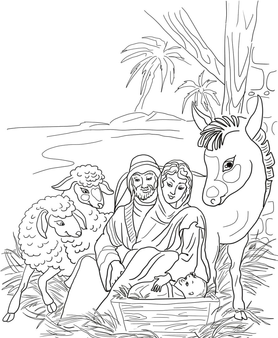 Betlehemi jelenet a szent családdal és állatokkal