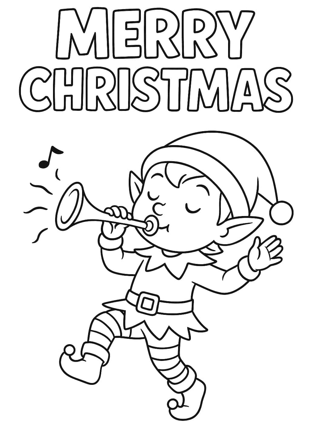 Boldog karácsonyi manó trombitán játszik