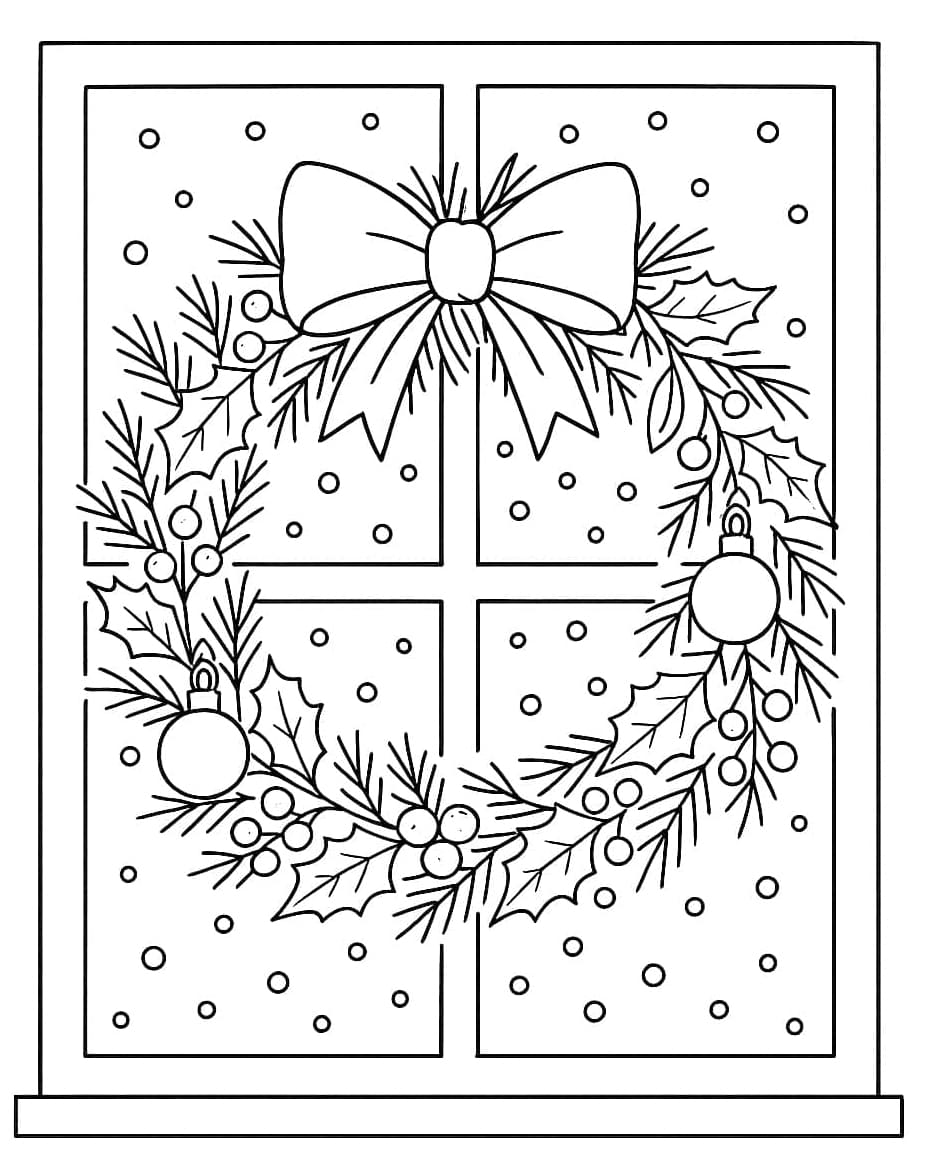 Karácsonyi koszorú lóg az ablakon