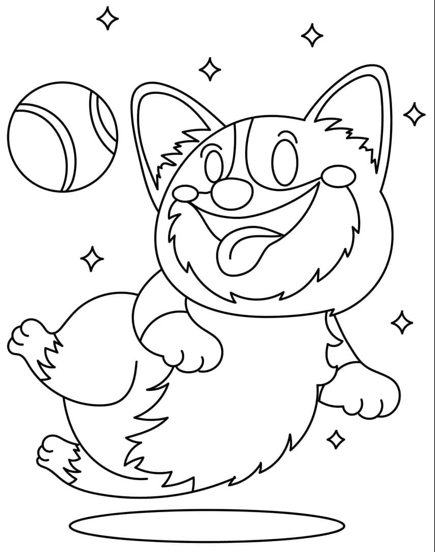 Corgi labdával játszik