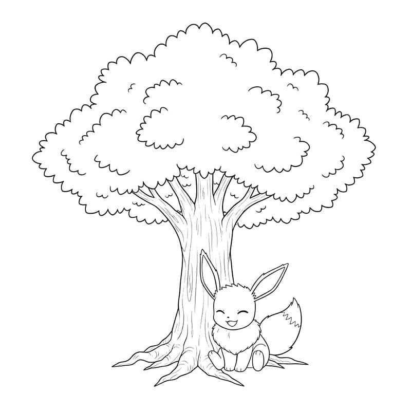 Eevee a fa alatt ül