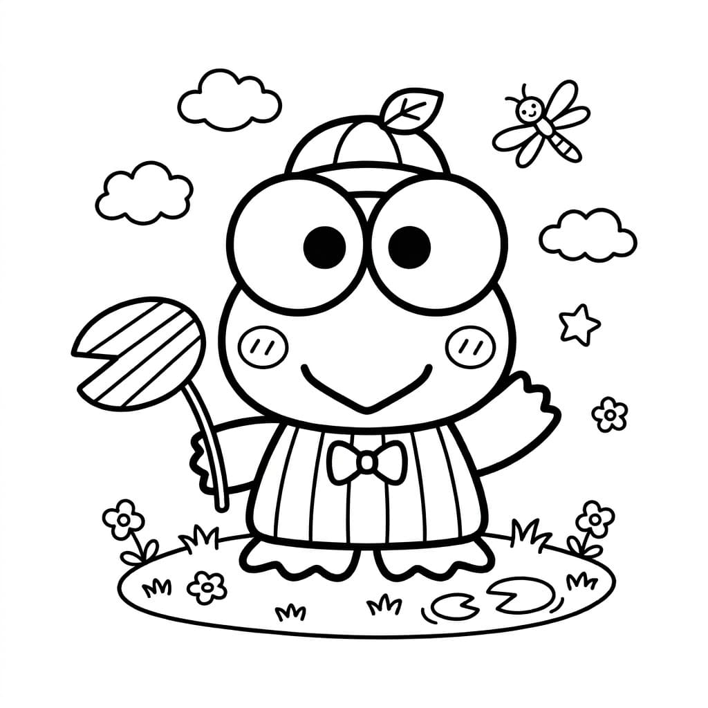 Keroppi esernyővel a réten