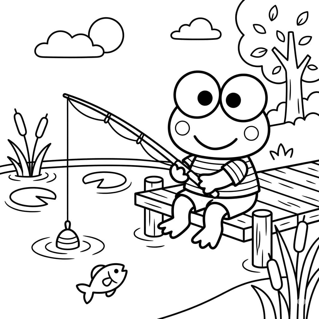 Keroppi horgászik a tónál