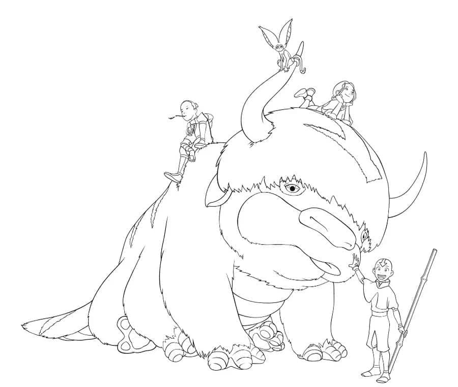 Sokka, Momo, Katara, Aang és Appa