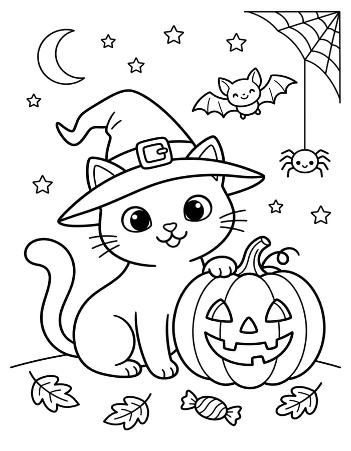 Döntetlen Halloween Macska ingyenesen nyomtatható alapvető