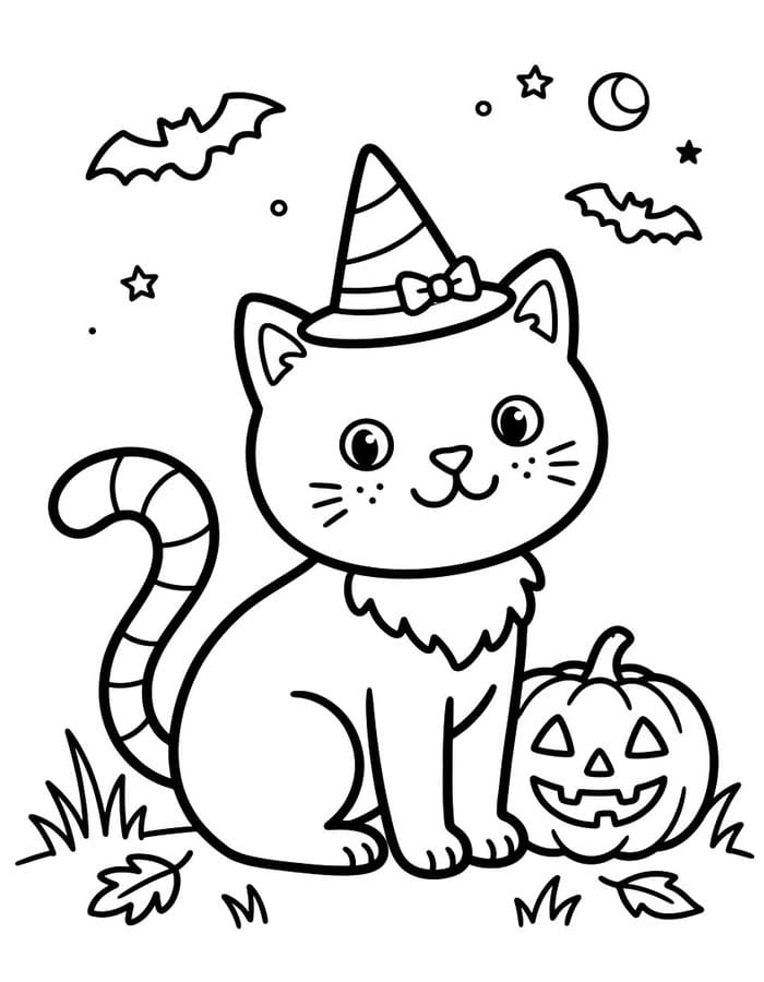Döntetlen Halloween Macska ingyenesen nyomtatható egyszerű
