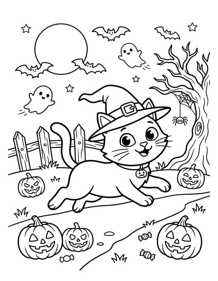 Döntetlen Halloween Macska ingyenesen nyomtatható
