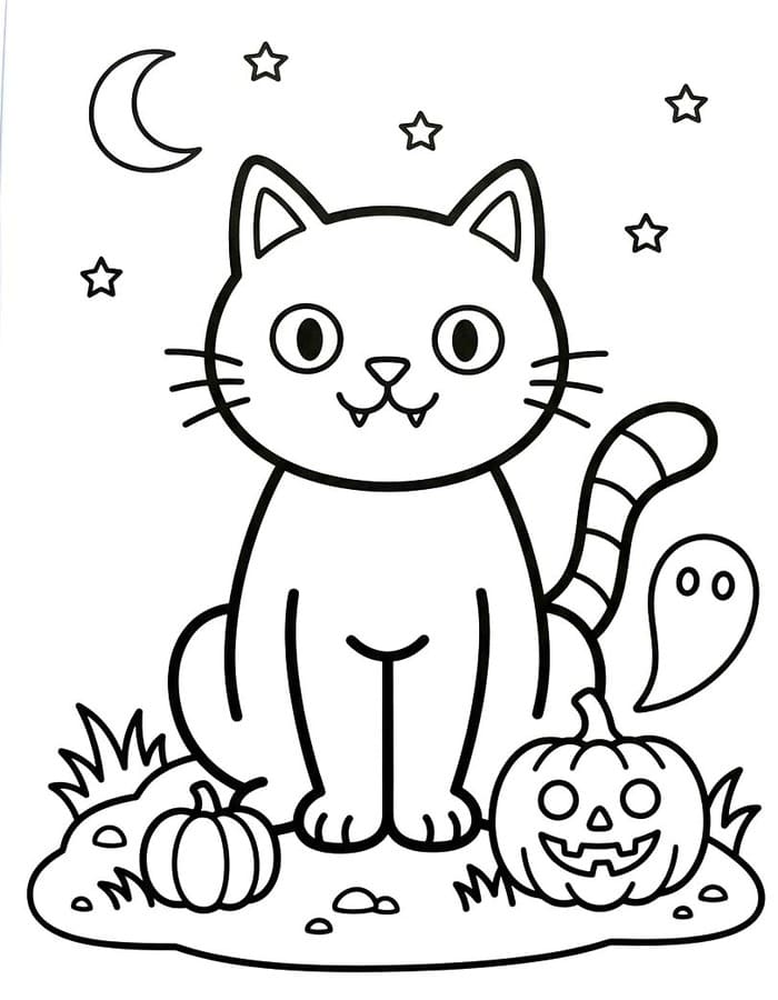 Döntetlen Halloween Macska nyomtatható gyerekeknek