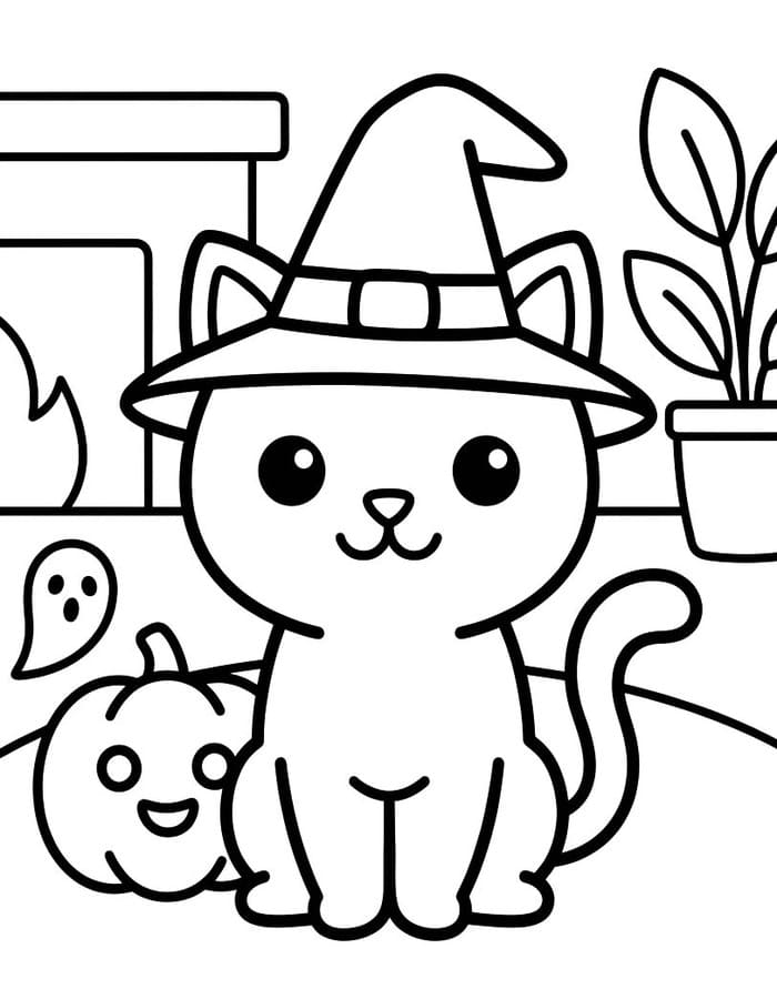 Döntetlen Halloween Macska nyomtatható könnyen