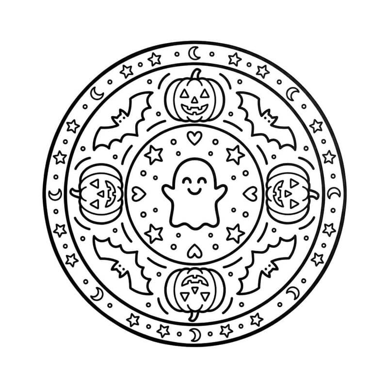 Döntetlen Halloween Mandala ingyenesen nyomtatható alapvető