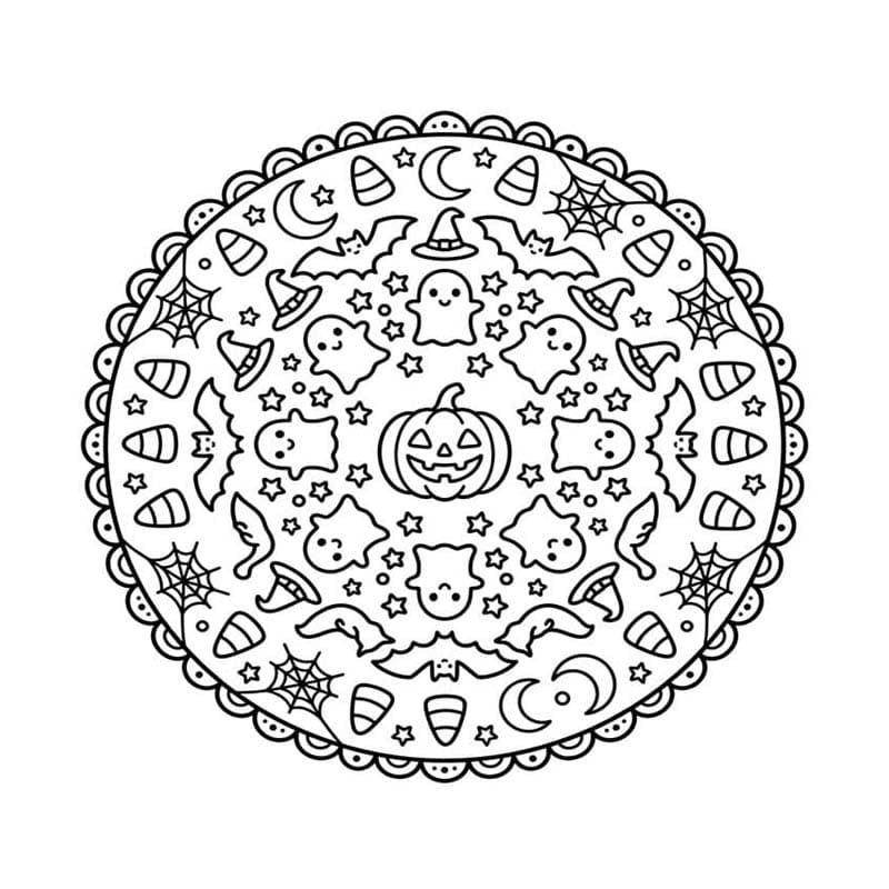 Döntetlen Halloween Mandala ingyenesen nyomtatható