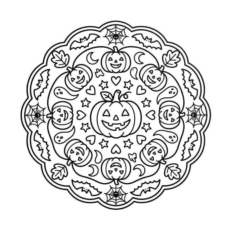 Döntetlen Halloween Mandala nyomtatható gyerekeknek