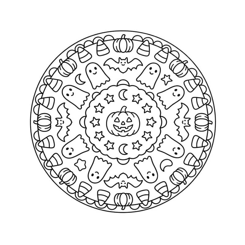 Döntetlen Halloween Mandala nyomtatható